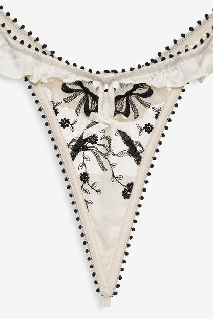 For Love and Lemons Bow Time Thong Panty - Cream