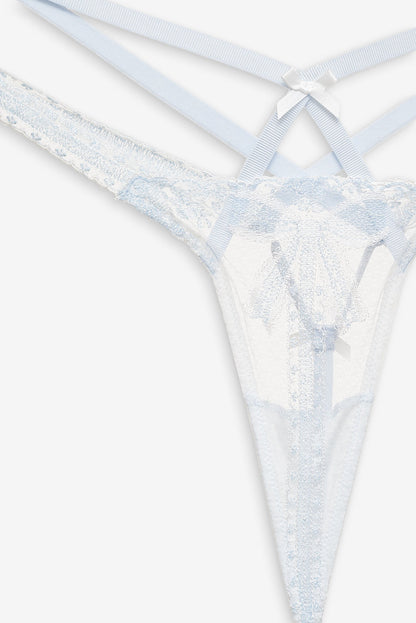 For Love and Lemons Blair Bow Thong Panty - Blue