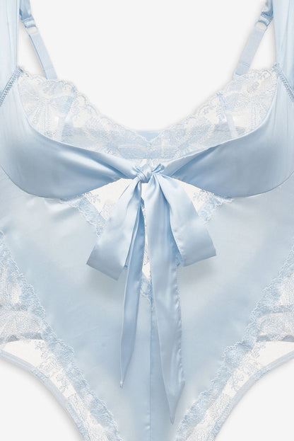 For Love and Lemons Blair Bow Bodysuit - Blue