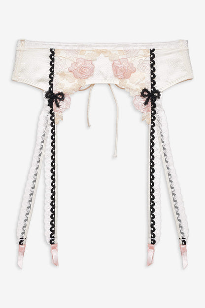 For Love and Lemons Evie Floral Garter Belt - Cream