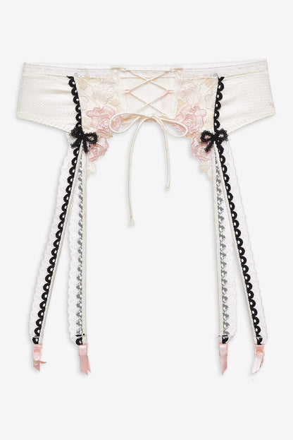 For Love and Lemons Evie Floral Garter Belt - Cream