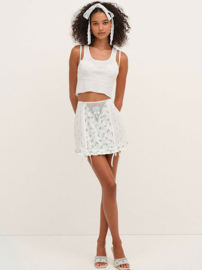 For Love and Lemons Budding Blossom Garter Skirt - White