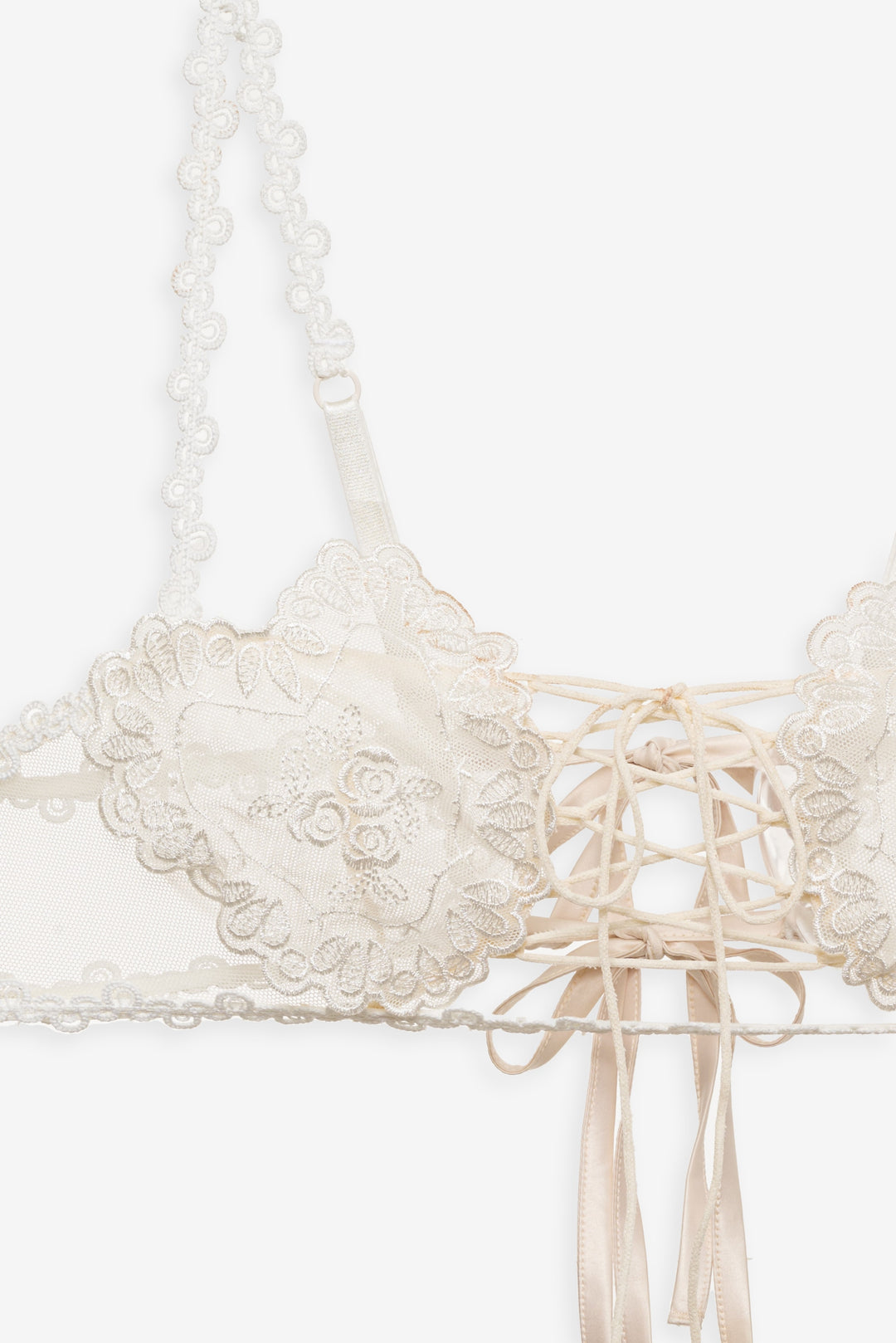 For Love and Lemons Vintage Embroidery Bra - White