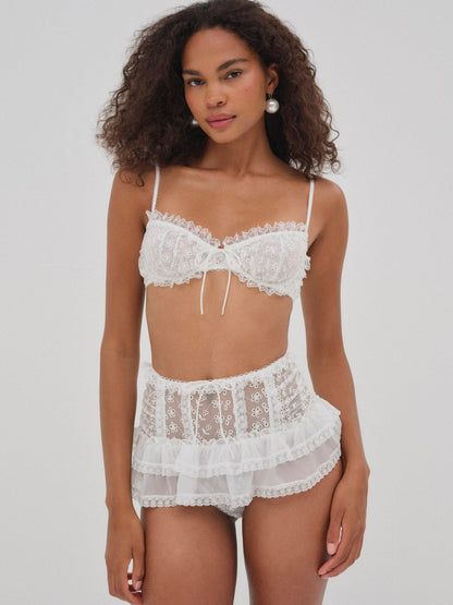 For Love and Lemons Layer Cake Chiffon Underwire Bra - White
