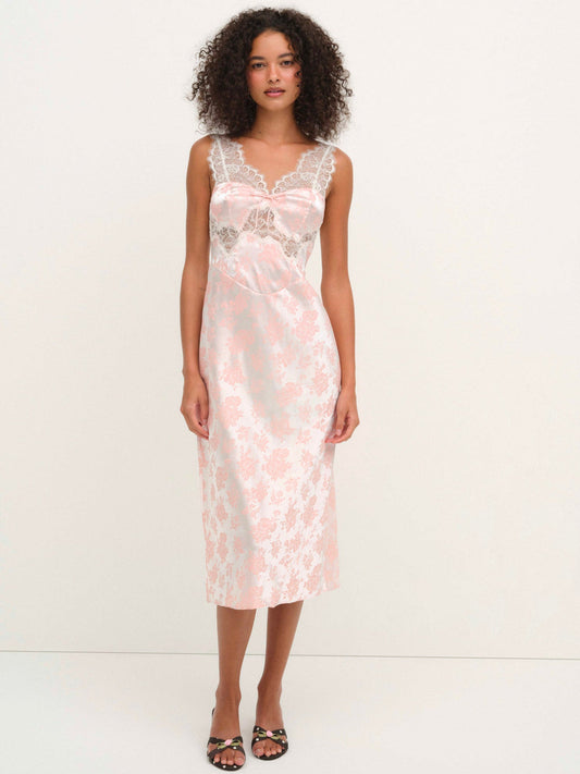 For Love and Lemons Audrey Jacquard Midi Slip - Peach