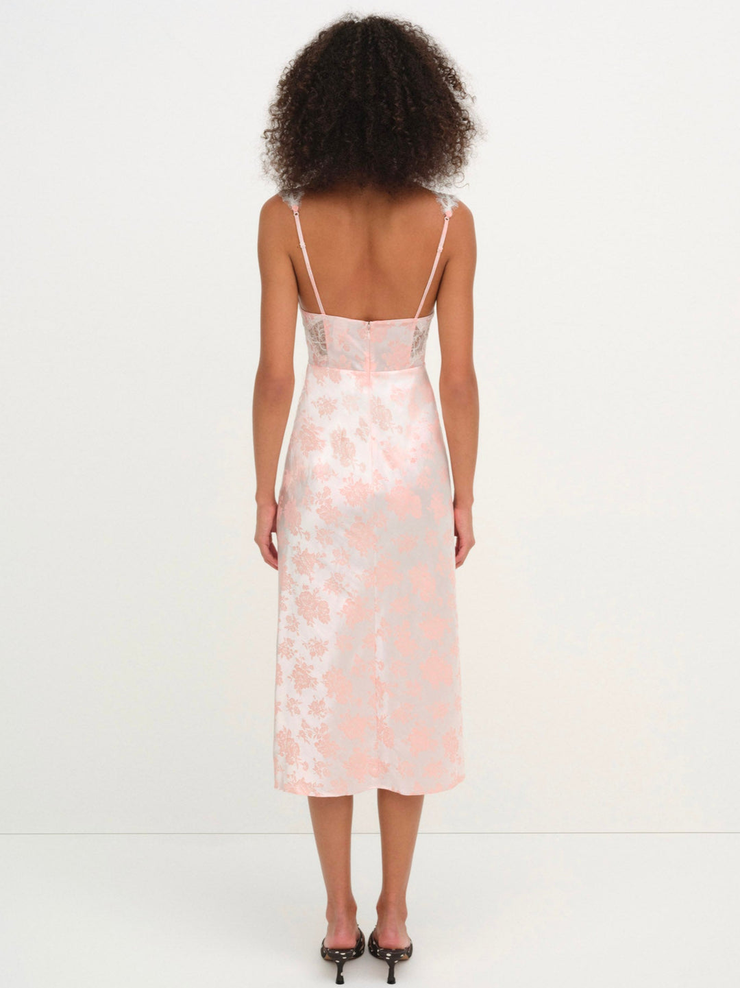 For Love and Lemons Audrey Jacquard Midi Slip - Peach