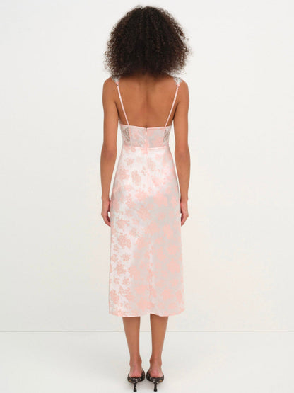 For Love and Lemons Audrey Jacquard Midi Slip - Peach