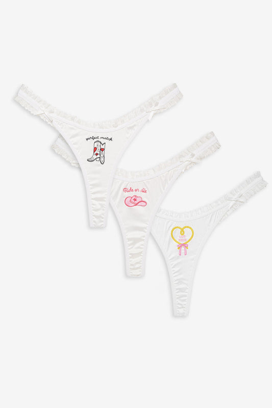 For Love and Lemons Bachelorette Thong Panty Pack - White