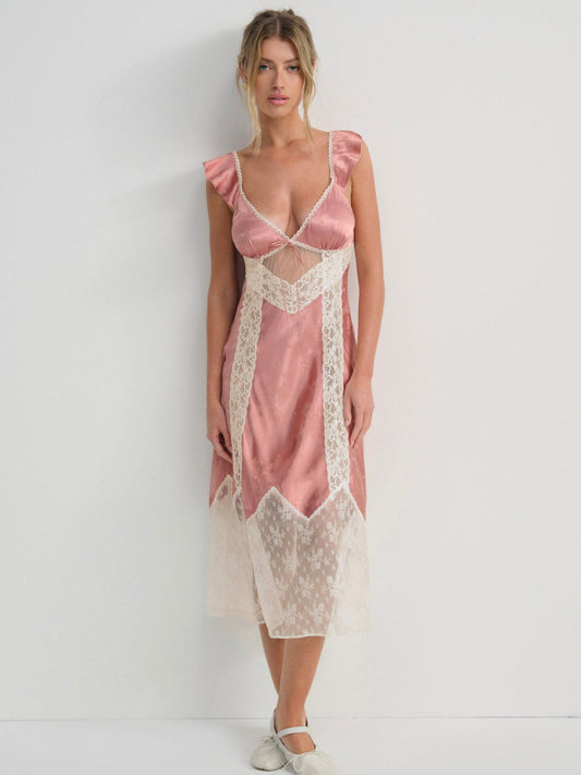 For Love and Lemons Juliet Midi Slip Dress - Terracotta