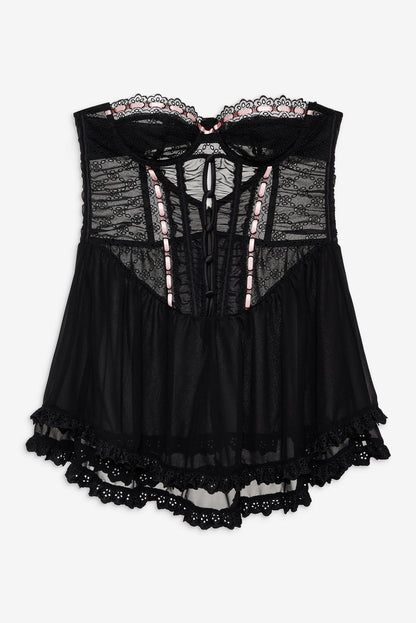 For Love and Lemons Elena Eyelet Slip Dress - Black