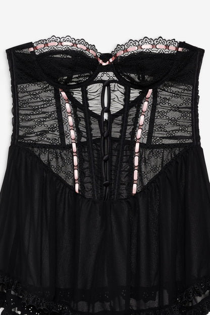 For Love and Lemons Elena Eyelet Slip Dress - Black