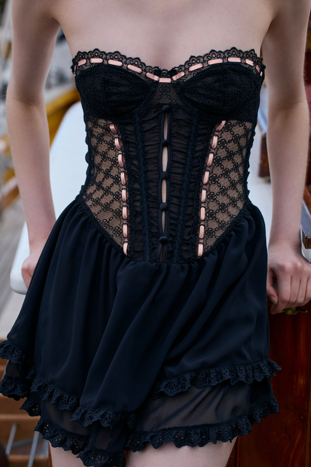 For Love and Lemons Elena Eyelet Slip Dress - Black