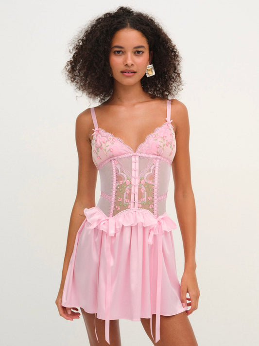 For Love and Lemons Ily Embroidered Slip Dress - Pink