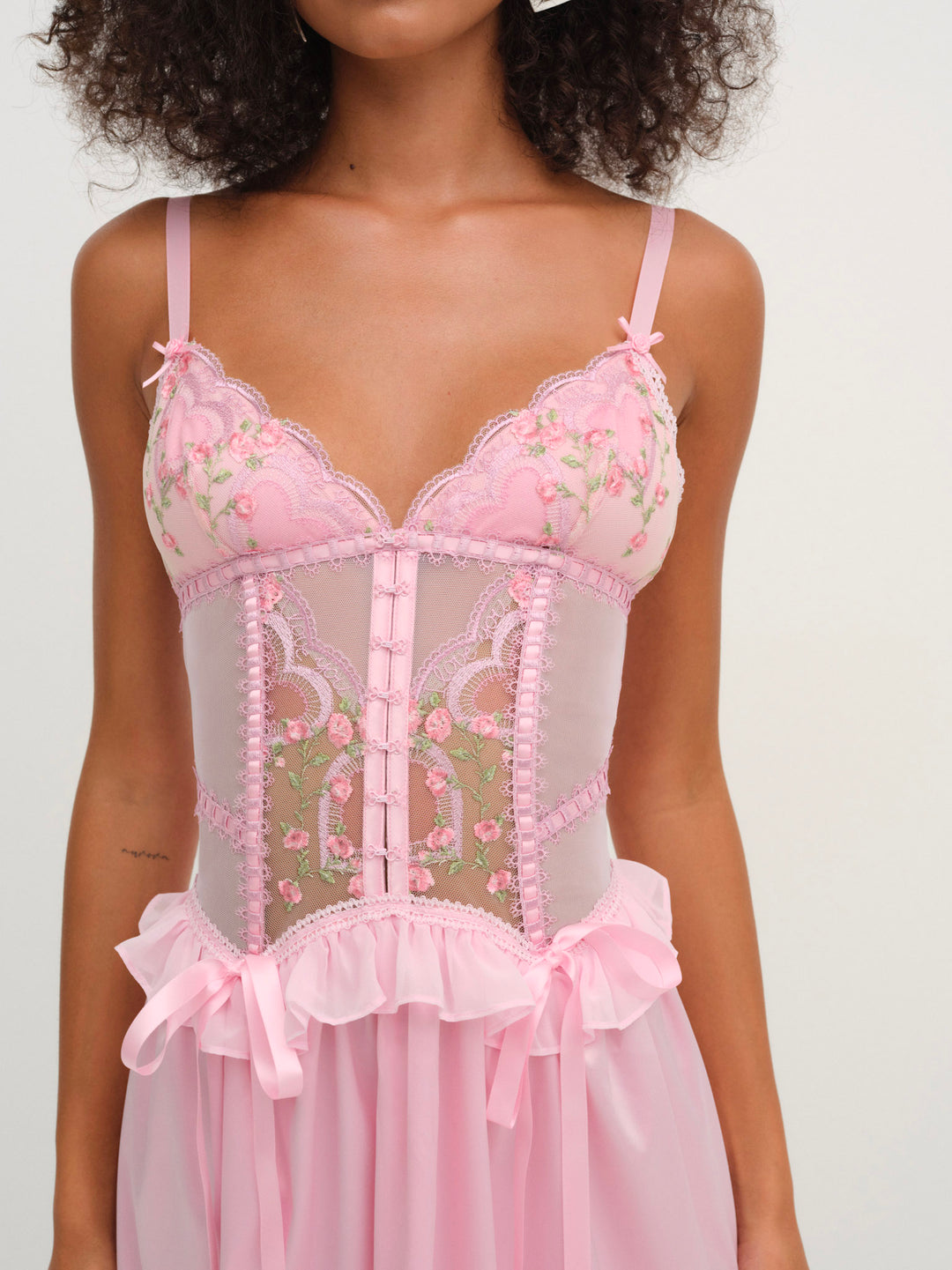For Love and Lemons Ily Embroidered Slip Dress - Pink