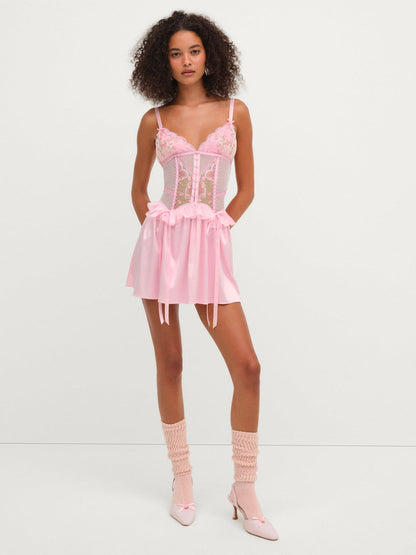 For Love and Lemons Ily Embroidered Slip Dress - Pink