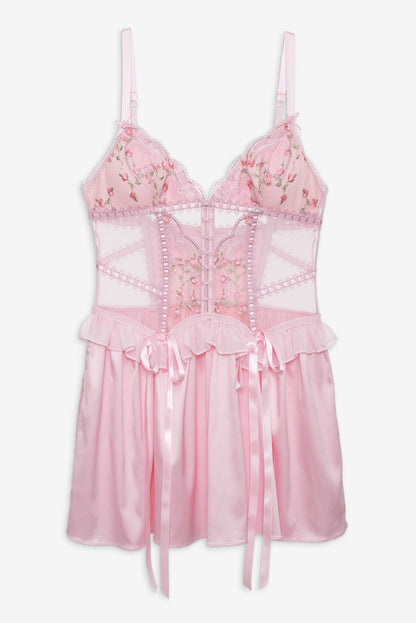 For Love and Lemons Ily Embroidered Slip Dress - Pink