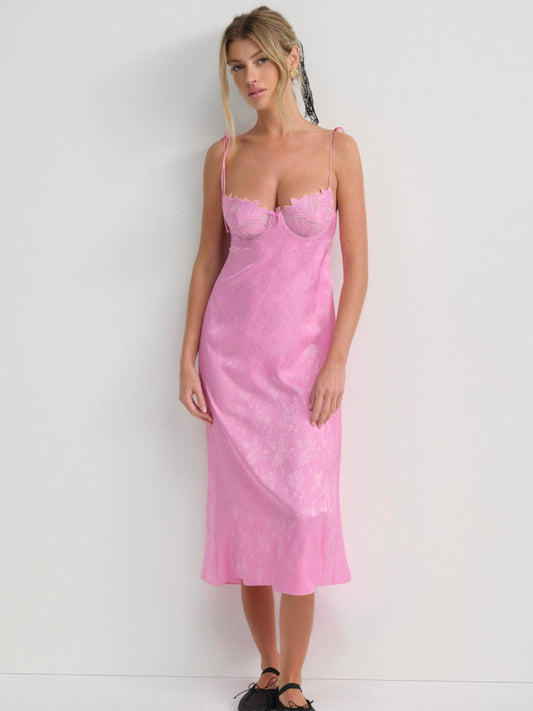 For Love and Lemons Maye Embroidered Slip Dress - Pink