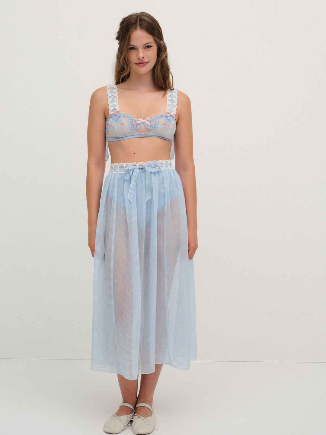 For Love and Lemons Dainty Doily Midi Skirt - Blue