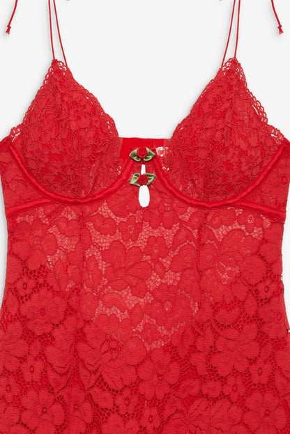 For Love and Lemons Creamsicle Lace Slip Dress - Red