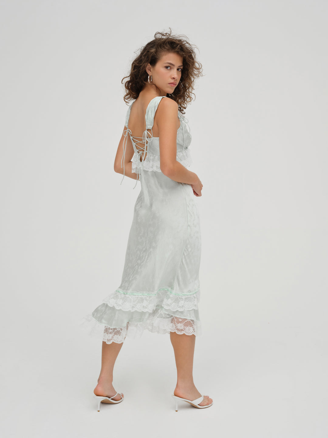 For Love and Lemons Mint Twist Jacquard Midi Slip Dress - Mint