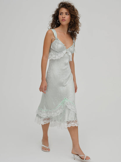 For Love and Lemons Mint Twist Jacquard Midi Slip Dress - Mint