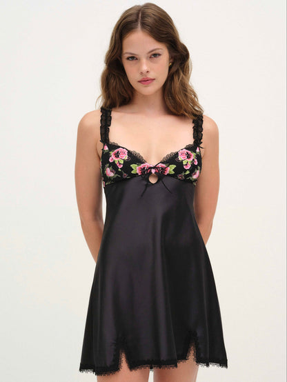 For Love and Lemons Love Garden Slip Dress - Black
