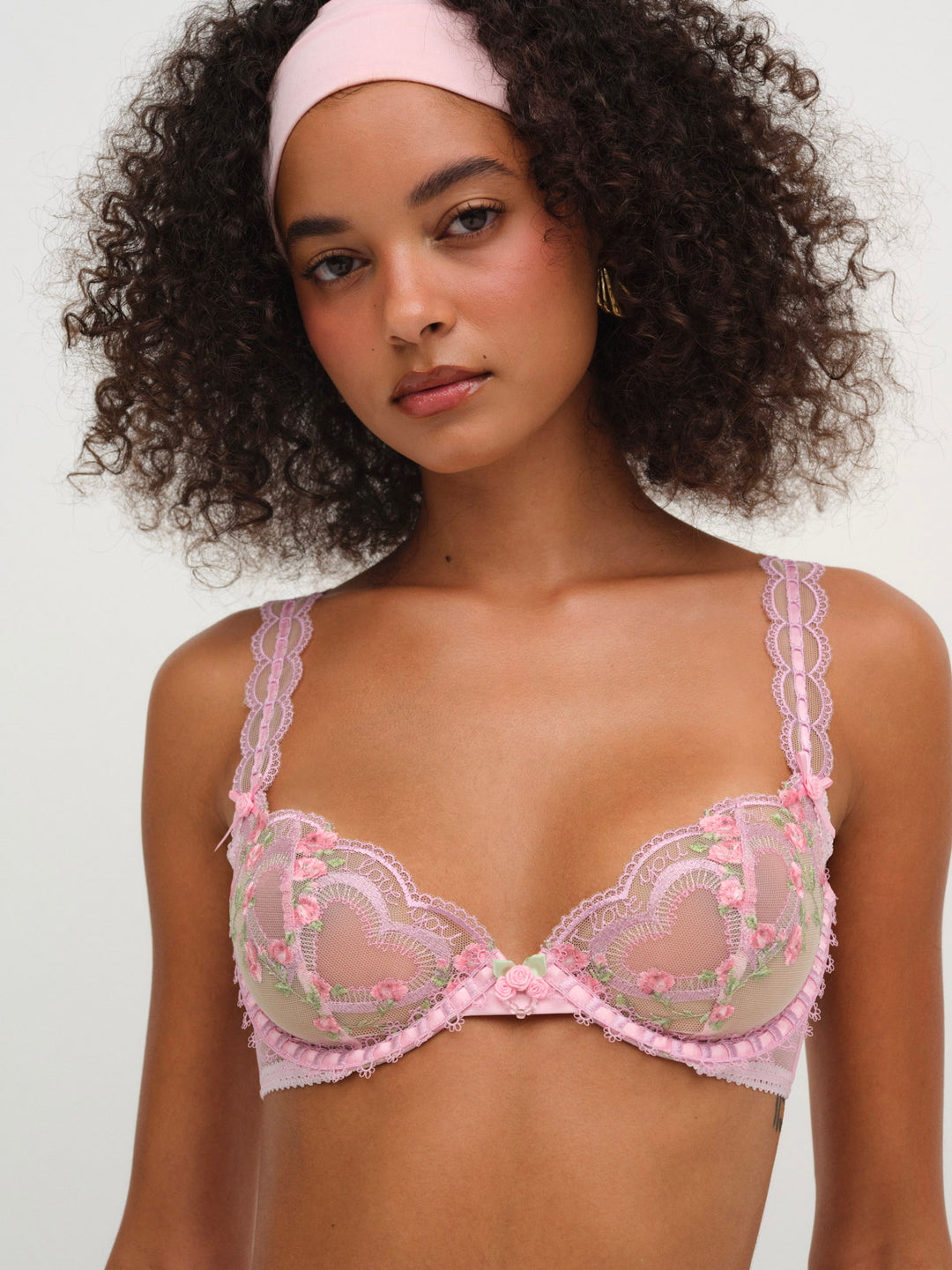 For Love and Lemons Ily Embroidered Underwire Bra - Pink