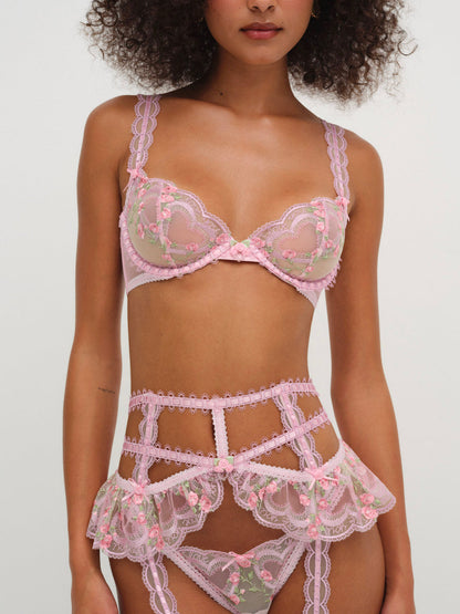 For Love and Lemons Ily Embroidered Underwire Bra - Pink