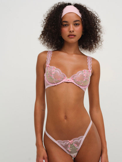 For Love and Lemons Ily Embroidered Underwire Bra - Pink