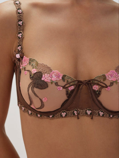 For Love and Lemons Runaway Bows Underwire Bra - Brown