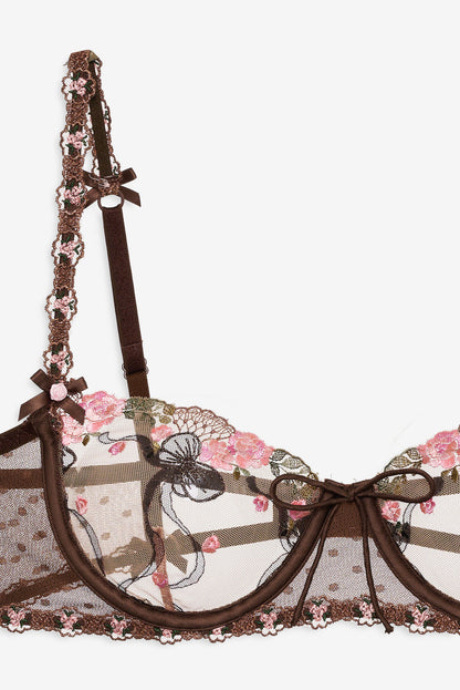 For Love and Lemons Runaway Bows Underwire Bra - Brown