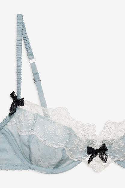 For Love and Lemons Bluebird Jacquard Underwire Bra - Dusty Blue