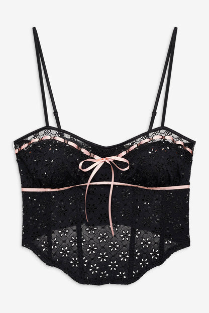 For Love and Lemons Elena Eyelet Bustier - Black