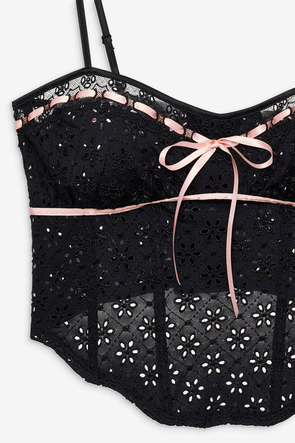For Love and Lemons Elena Eyelet Bustier - Black