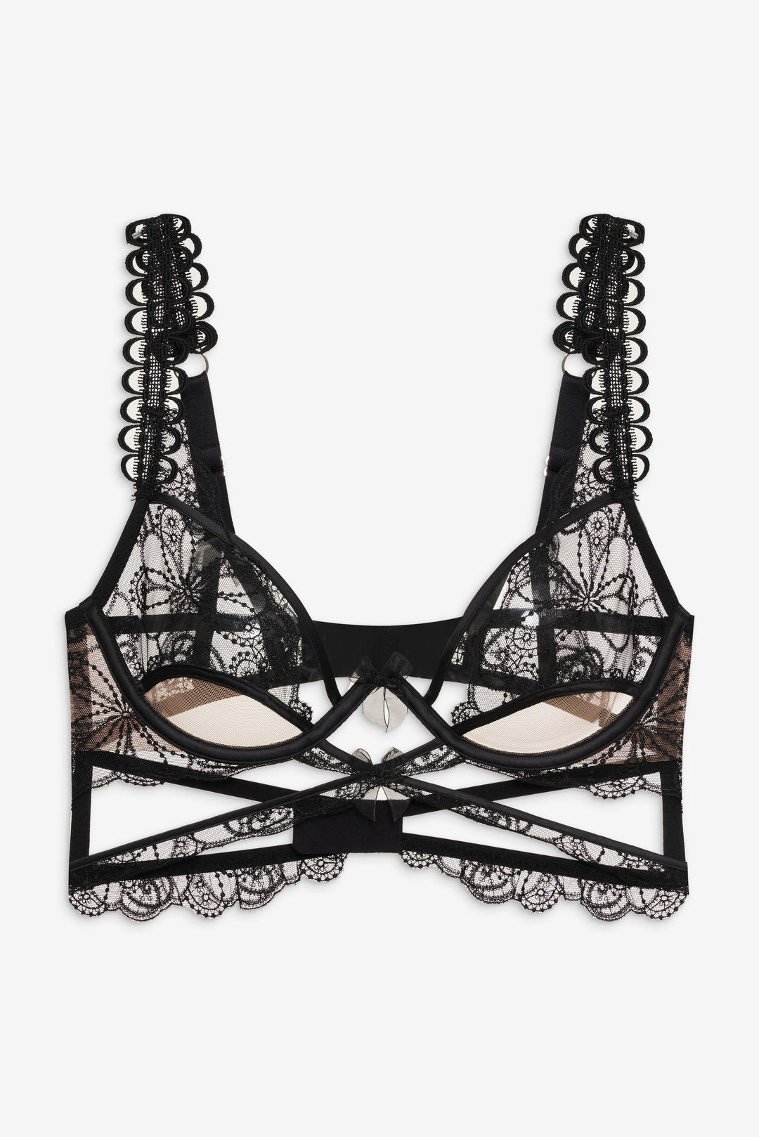 For Love and Lemons Swirly Floral Embroidered Bra - Noir