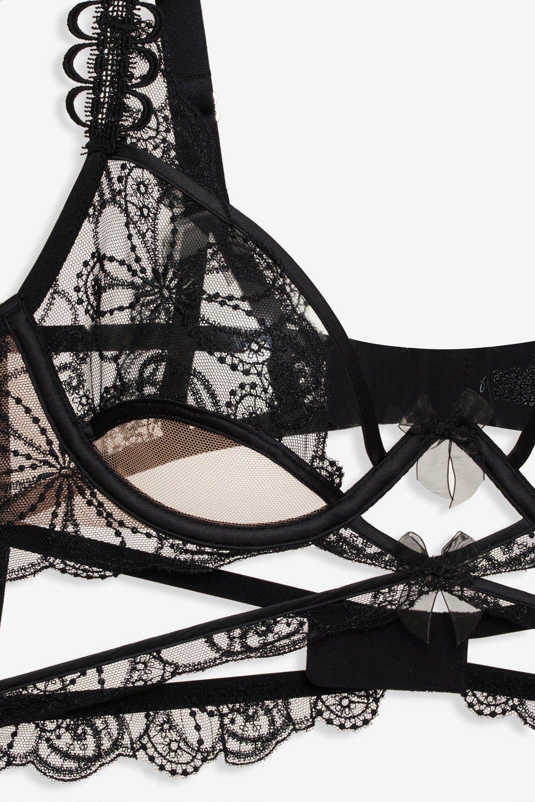 For Love and Lemons Swirly Floral Embroidered Bra - Noir