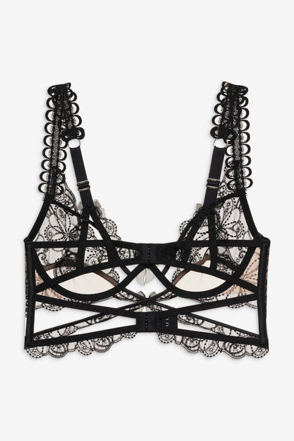 For Love and Lemons Swirly Floral Embroidered Bra - Noir