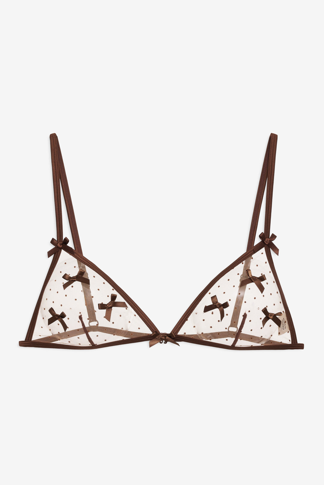 For Love and Lemons Flock Dot Bows Triangle Bralette - Brown