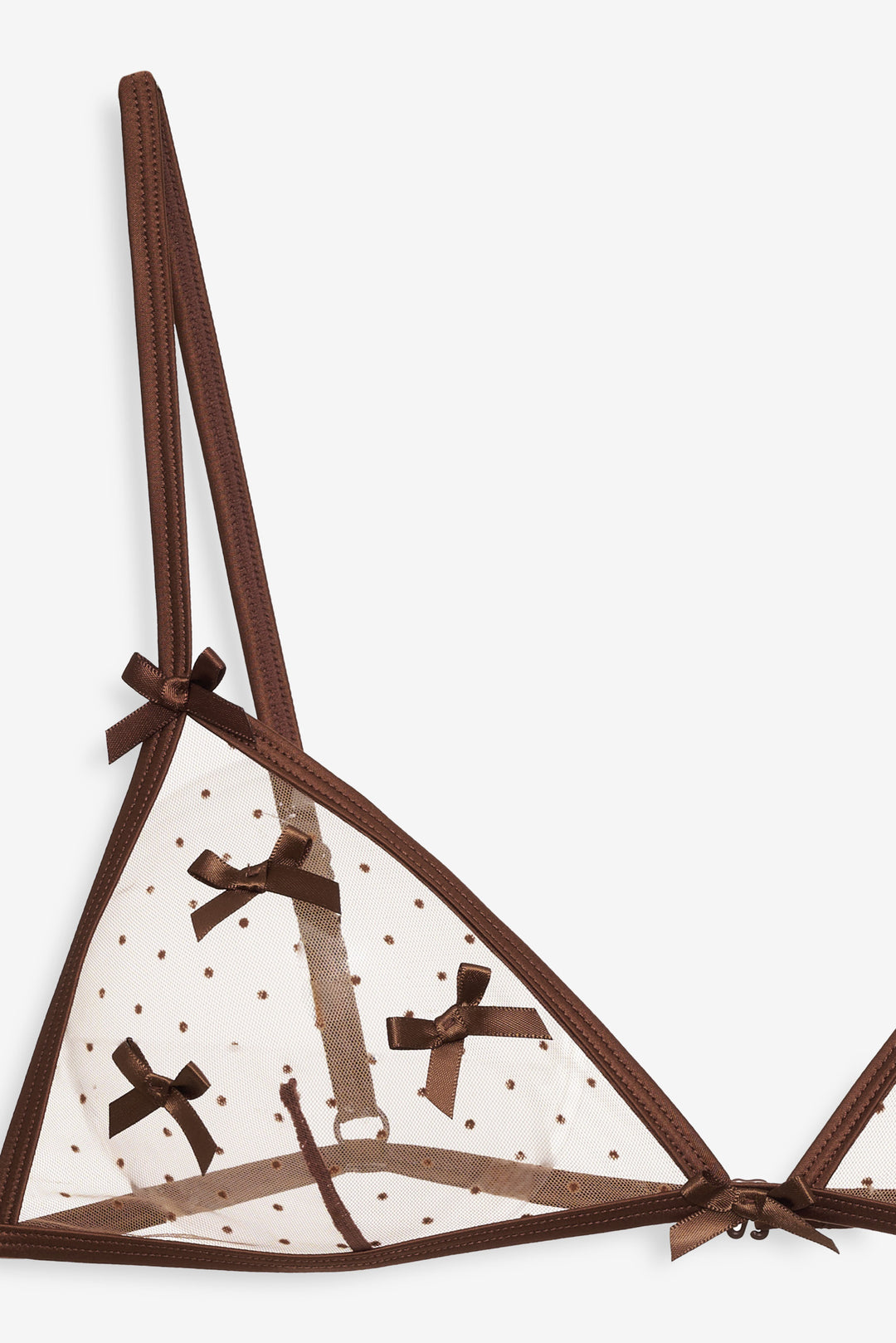 For Love and Lemons Flock Dot Bows Triangle Bralette - Brown
