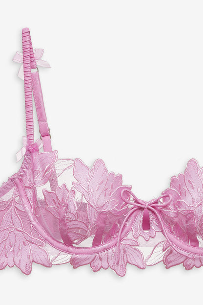 For Love and Lemons Maye Embroidered Underwire Bra - Pink