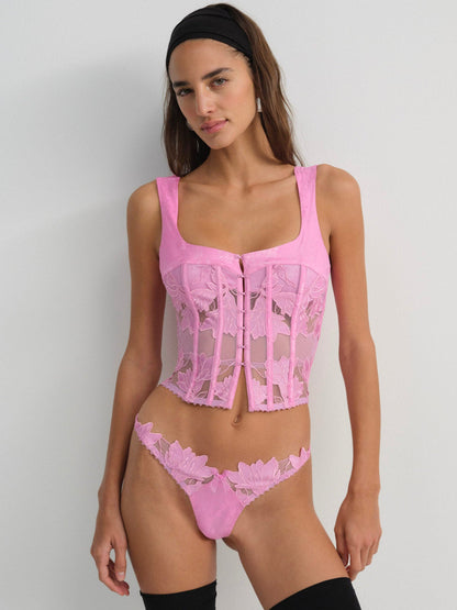 For Love and Lemons Maye Embroidered Bustier - Pink