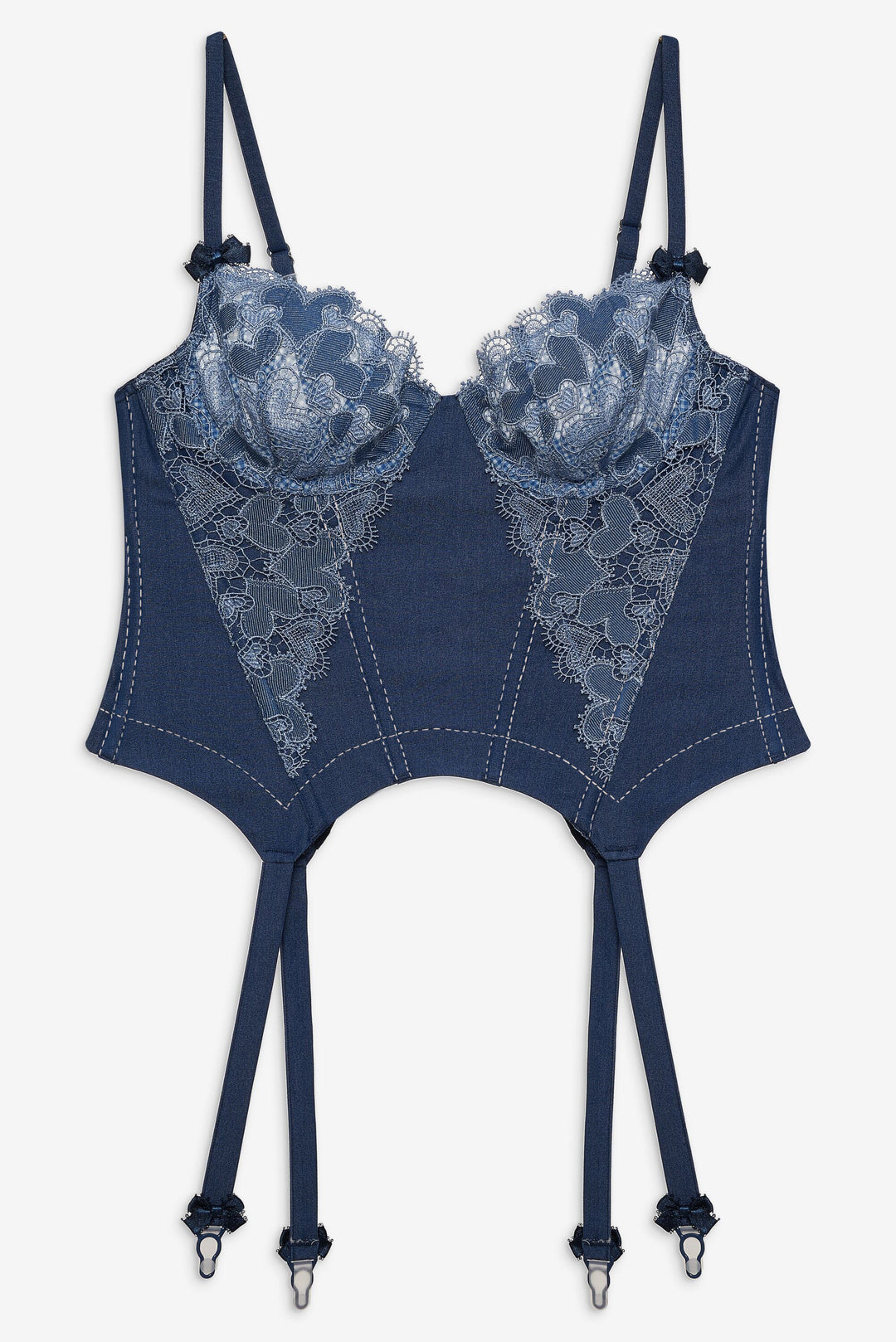 For Love and Lemons Denim Hearts Bustier - Blue