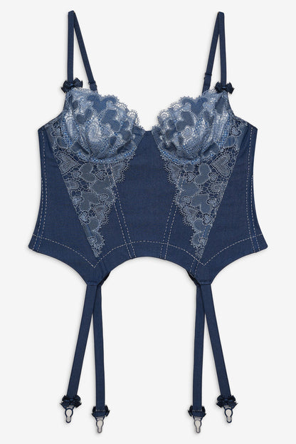 For Love and Lemons Denim Hearts Bustier - Blue