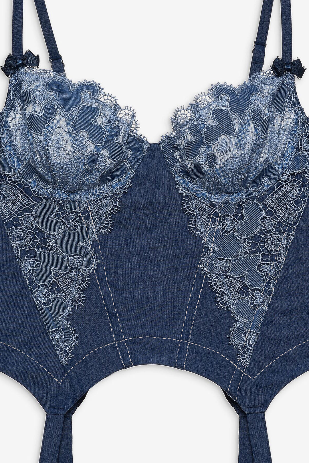 For Love and Lemons Denim Hearts Bustier - Blue