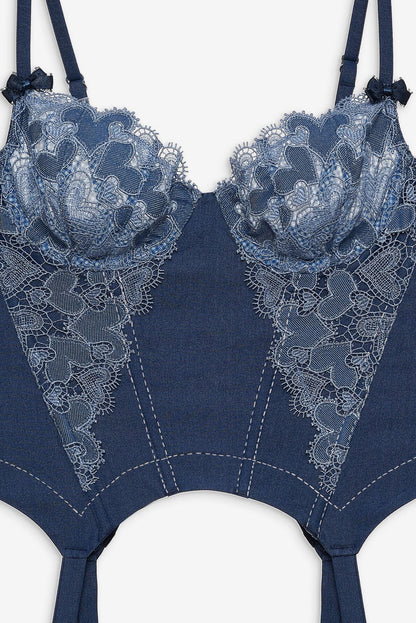 For Love and Lemons Denim Hearts Bustier - Blue