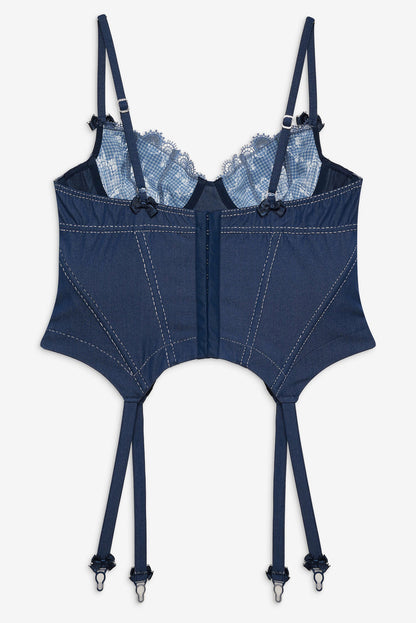 For Love and Lemons Denim Hearts Bustier - Blue