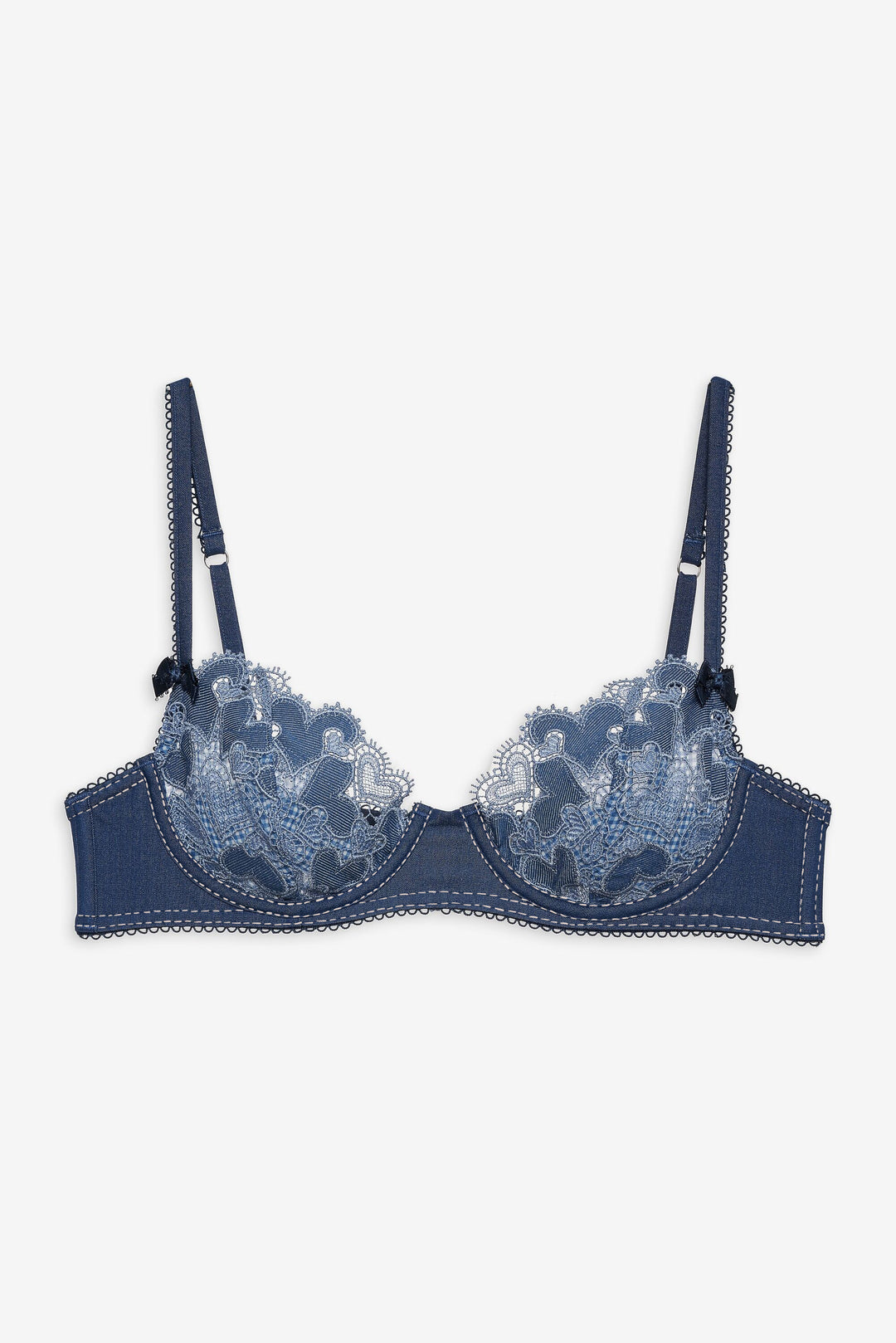 For Love and Lemons Denim Hearts Underwire Bra - Blue
