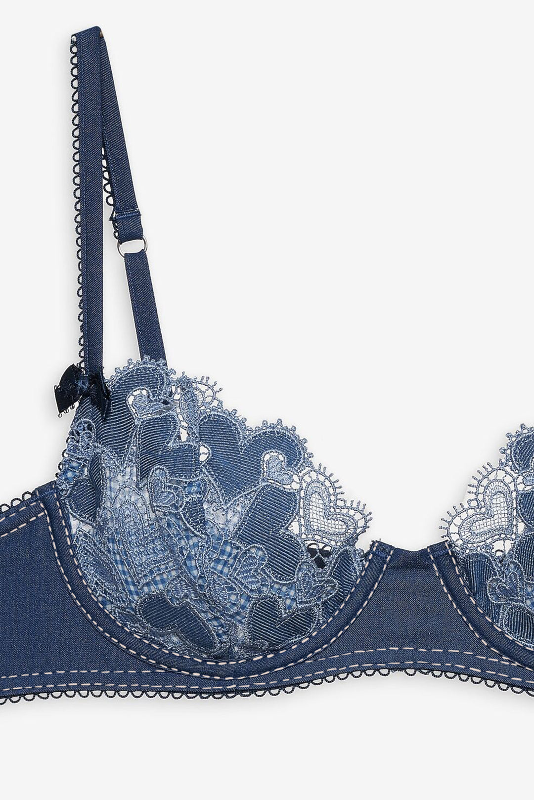 For Love and Lemons Denim Hearts Underwire Bra - Blue