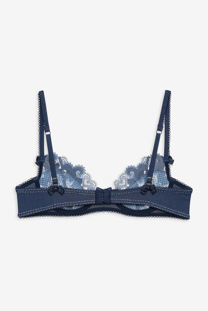 For Love and Lemons Denim Hearts Underwire Bra - Blue