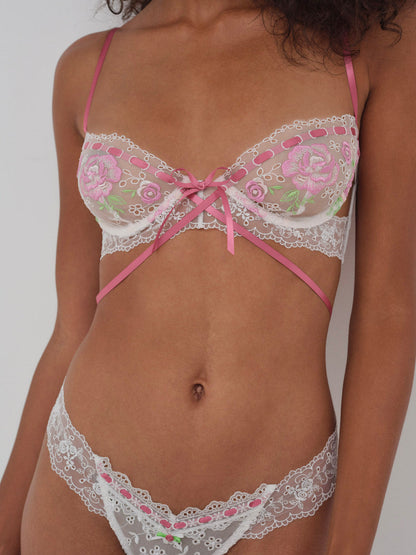 For Love and Lemons Rose Milk Eyelet Underwire Bra - Pink